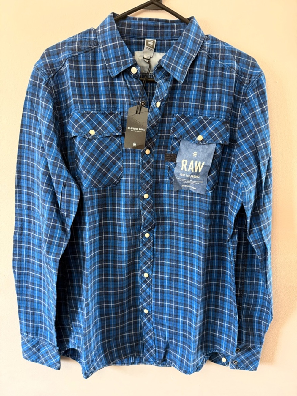 G-Star Raw Men’s Blue Plaid Button-Down Shirt(brand new)